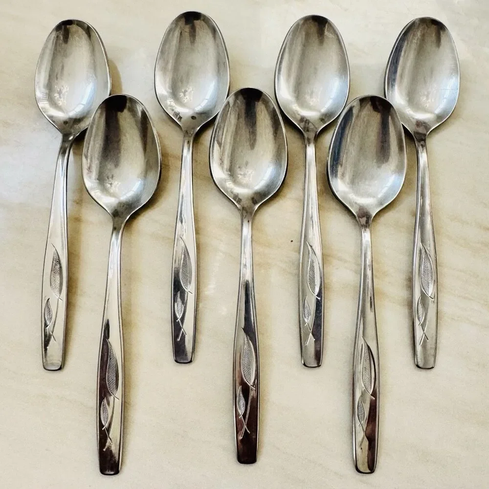 7pc INTERNATIONAL Whispering Leaves-Autumn Leaf Stainless Teaspoons 5 5/8”